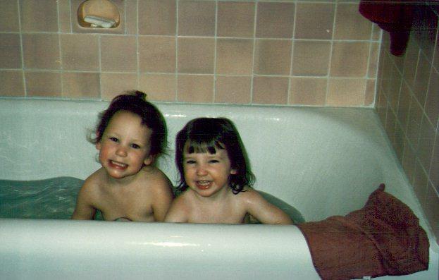 Stephanie and Hannah DePriest taking a bath together.jpg - 1993 - St. Louis, MO - Stephanie & Hannah taking a bath at Grandmother's house